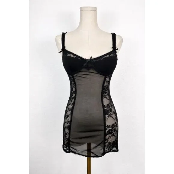 Rampage Vintage Y2K Bustier Slip Lingerie Lace Top Black Sz Small - Picture 1 of 6